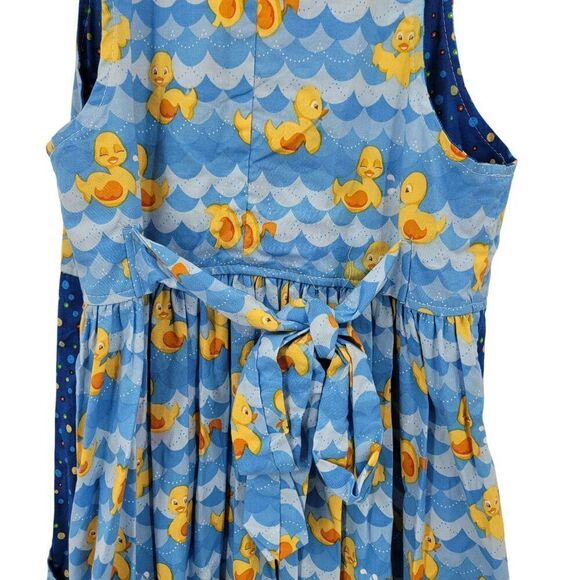 Handmade Whimsical Rubber Duck Maxi Apron Dress Tie Waist Sz XS Blue Pockets Fun - Picture 11 of 13
